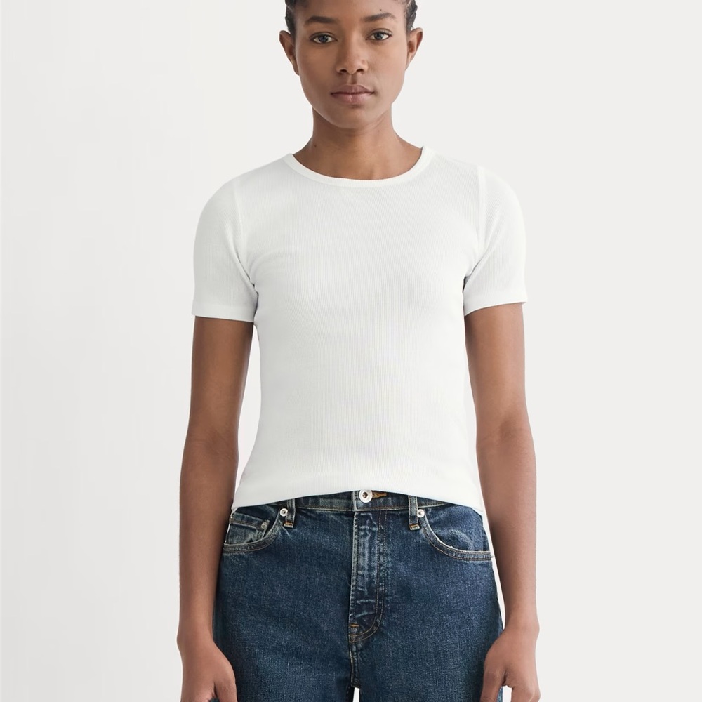 Everlane White Short Sleeve Luxe Rib Crew Tee NWT size S